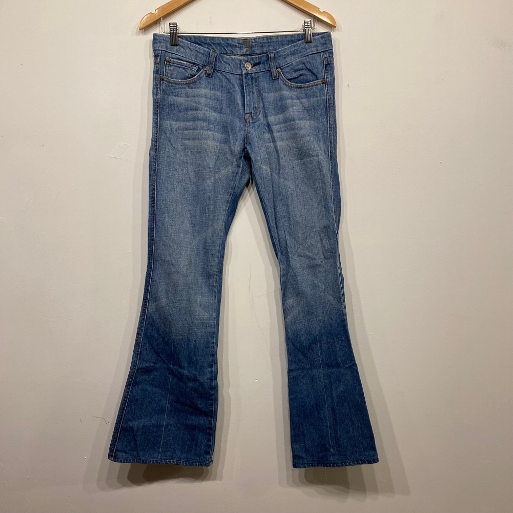 7 For All Mankind Low Rose Flare Embellished Pocket Jeans 28